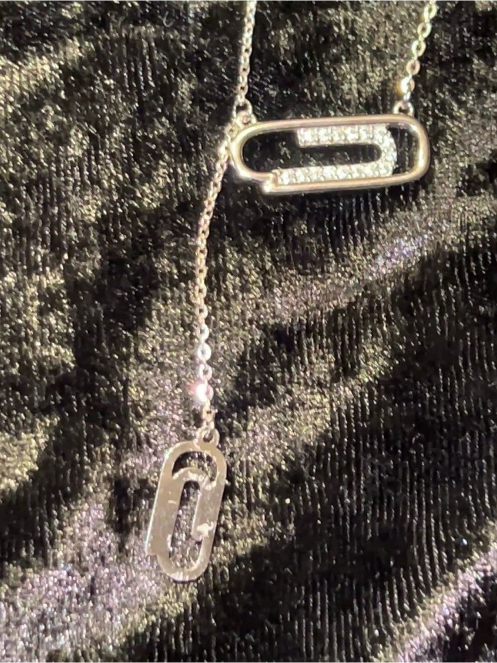 Silver Double Paper Clip Pendant Necklace